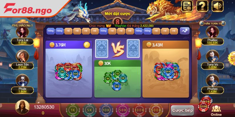 Điểm trong game bài Rồng Hổ